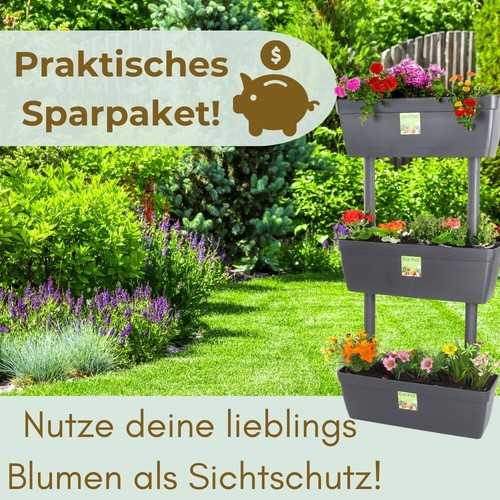 2x 3er Set Pflanzkübel mit Sichtschutz Pflanz Kübel Raumteiler Blumen Topf - Bild 7 von 7