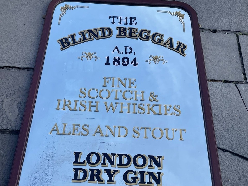Antique Sign Written Pub Mirror, The Blind Beggar, The Krays, Man Cave