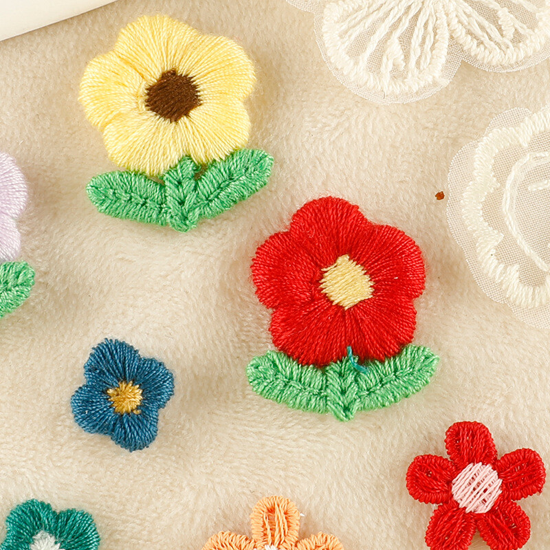 16PCS/Set Cute Plush Tulip Flower Bowknot Embroidery Patch Applique Accessories