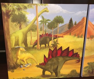 Guc Pottery Barn Kids Dinosaur Canvas Wall Art Set Of 3 Pictures