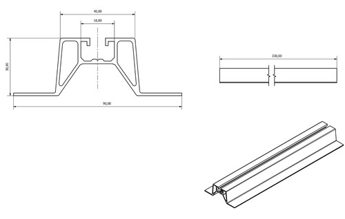 Trapezbrücke Alu Trapezblechbrücke PV Schiene Solar Montage Profil 31x90x330 mm - Bild 2 von 3