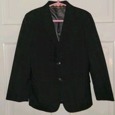 CLASS CLUB Off Black Gray Windowpane Plaid Poly Wool Blazer Jacket Boys 8