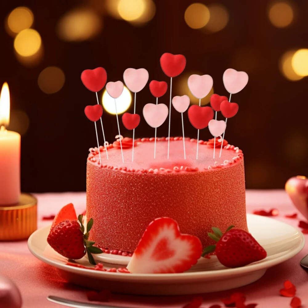 Red Pink Heart Cake Toppers for Valentines Wedding Engagement Cupcakes