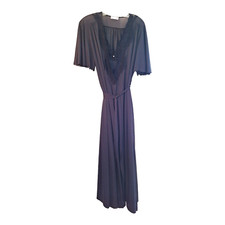 VINTAGE USA MISS ELAINE PEIGNOIR SET BLACK NIGHTGOWN and ROBE LONG LACE SMALL