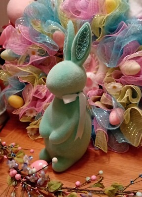 Tk Maxx Easter Large Pastel Green Flocked Bunny Rabbit With Pearl Ears Ornament