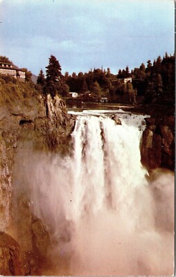 Snoqualmie Falls Perpetual Snow Field Cascade Mountains Lodge Postcard VTG UNP