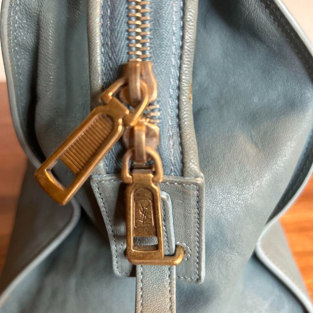 Borsa a mano YVES SAINT LAURENT YSL Y Line Cabas in pelle blu spedita dal Giappone!!!!