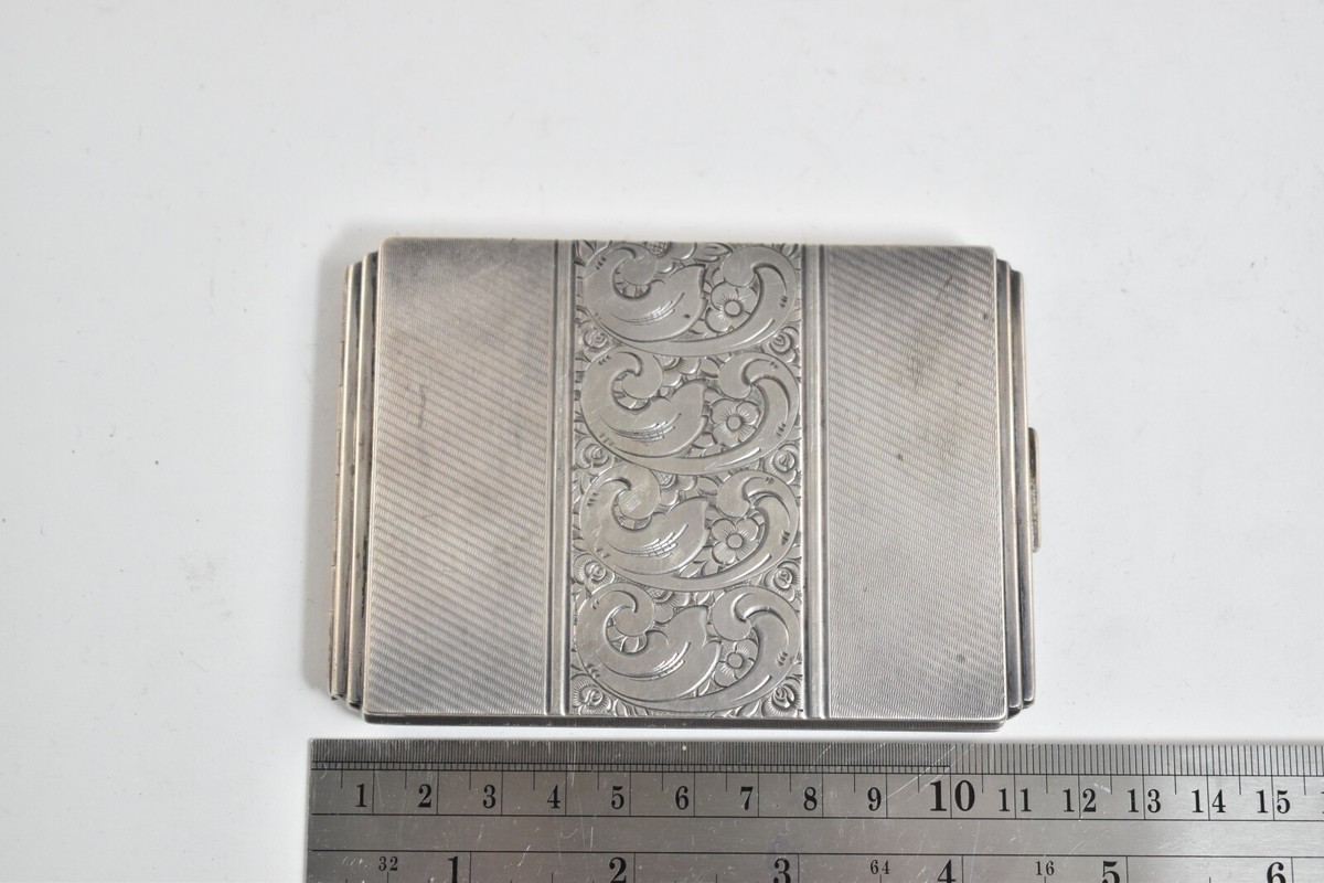 アンティーク雑貨 Sterling Silver and Glass Case Sterling Silver 1930's Ornate Czechoslovakian Cigarette Case