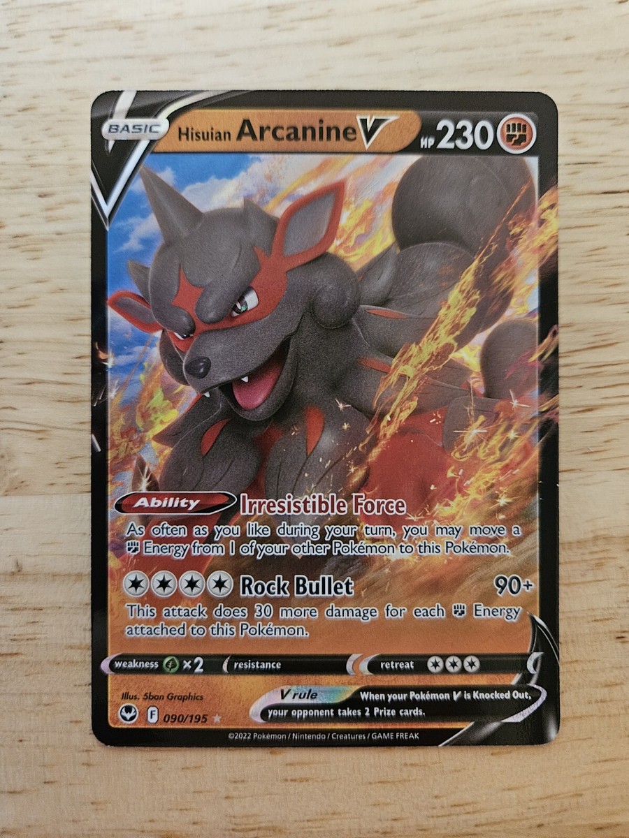 arcanine pokemon card v Hisuian Arcanine V 090/195 Silver Tempest NM Ultra Rare Pokemon Card