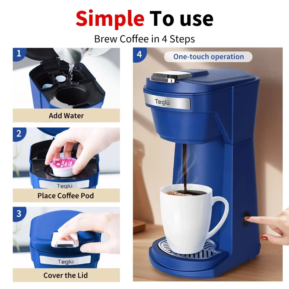 Single Serve Coffee Maker Mini K Cup Pods & Ground Coffee Machine 6 -14 oz, Blue - Image 3 of 4