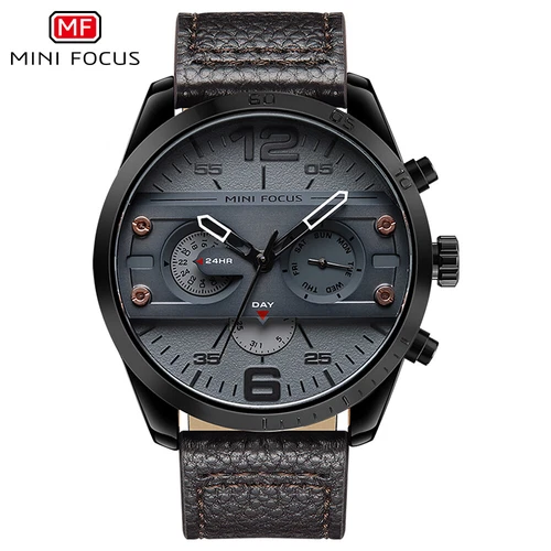 MINI FOCUS Herrenuhr Multifunktion Business Uhren Echtleder Armbanduhr - Bild 9 von 12