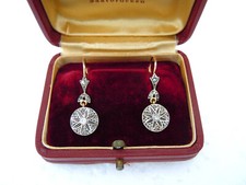 750 Jugendstil Diamant Ohrringe ,  18 k Gold + Silber + Etui , Top Zust.  Antik