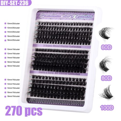 Eyelash Extension Kit 270/300pcs Individual Lashes Cluster D Curl Clusters UK - Picture 15 of 30