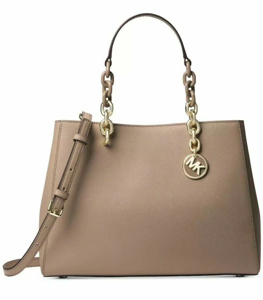 MICHAEL KORS MEDIUM CYNTHIA TRUFFLE TAUPE SAFFIANO LEATHER SATCHEL BAG NWT