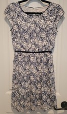 Ann Taylor Loft Sz 2 Navy Blue Floral With Grosgrain Ribbon Trim Fully Lined 