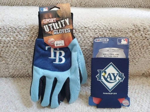 Luvas utilitárias esportivas logotipo bordado MLB Tampa Bay Rays azul e lata Koozie! Novo - Imagem 2 de 4