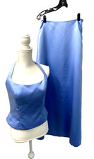 Vintage After Six Formal Wear 2 Piece Long Skirt Halter Top Size 8 Blue Lined