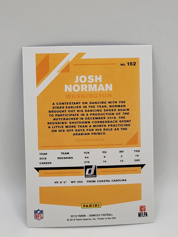 2019 Panini Donruss - Press Proof Blue #152 Josh Norman, Josh Norman - Image 2 of 2