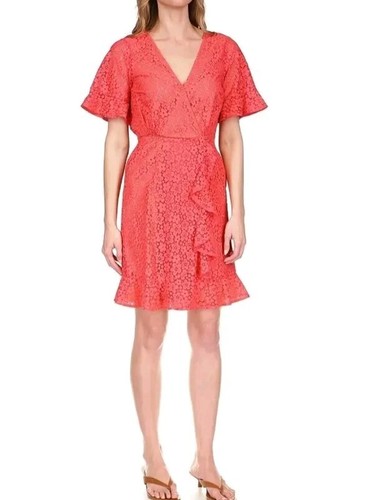 Michael Kors Junior Minikleid Spitze Wickeloptik vorne Geranium Rose Rosa Small