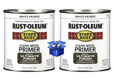 2 PACK Rust-Oleum WHITE PRIMER 1 qt Stops Rust CLEAN METAL Alkyd Oil-Based NEW