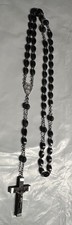 Vintage France Catholic Rosary Black Beads Madonna Child Wood Crucifix 19  
