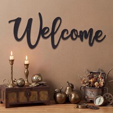 Welcome Sign Metal Wall Decor Front Door 15.7 X 5.91 Inches, Black