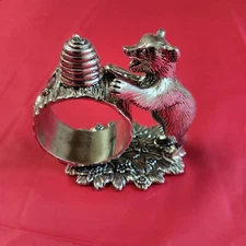 Reed & Barton 1824 Collection Silver Plate Bear with Honey Bee Hive Napkin Ring