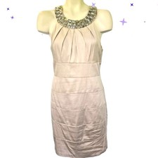 B DARLIN Semi Formal Midi Sequened Halter Dress Beige Cotton Blend Size 11/12