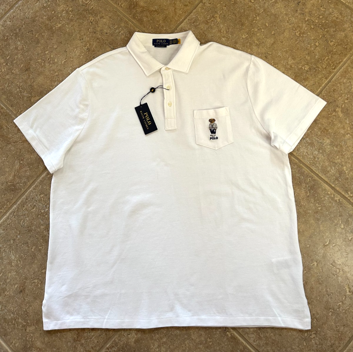 Polo Ralph Lauren Classic Fit Mesh Polo Shirt 3XB White w/ POLO