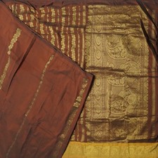 Vintage Brown Sarees Art Silk Zari Handwoven Rich Pallu Sari 6YD Craft Fabric