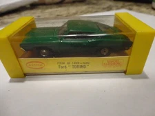 vintage aurora tjet ho slot car green w/gold accents  ford torino w orig box/lbl