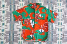 Vintage OCEAN PACIFIC SHIRT Med/Large Orange /green Hawaiian Camp Floral OP Surf