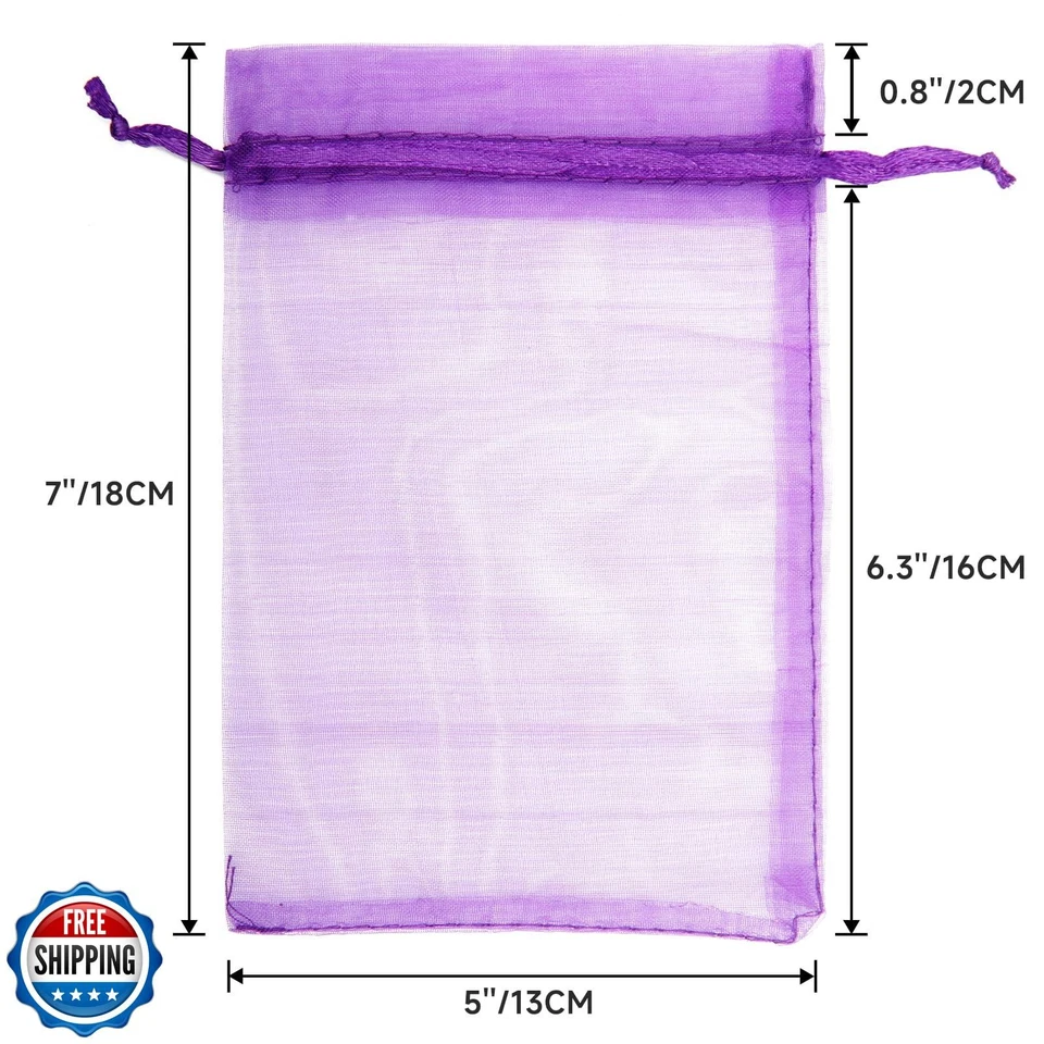 Bolsas de organza púrpura G2PLUS 25 PIEZAS 5x7 pulgadas, bolsas de joyería de malla transparente, Orga Foto 2 de 4