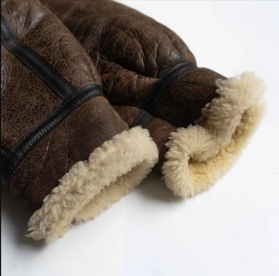 AVIREX B-3 Shearling Bomber Jacket Brown Sheepskin Mouton  Vintage image 4