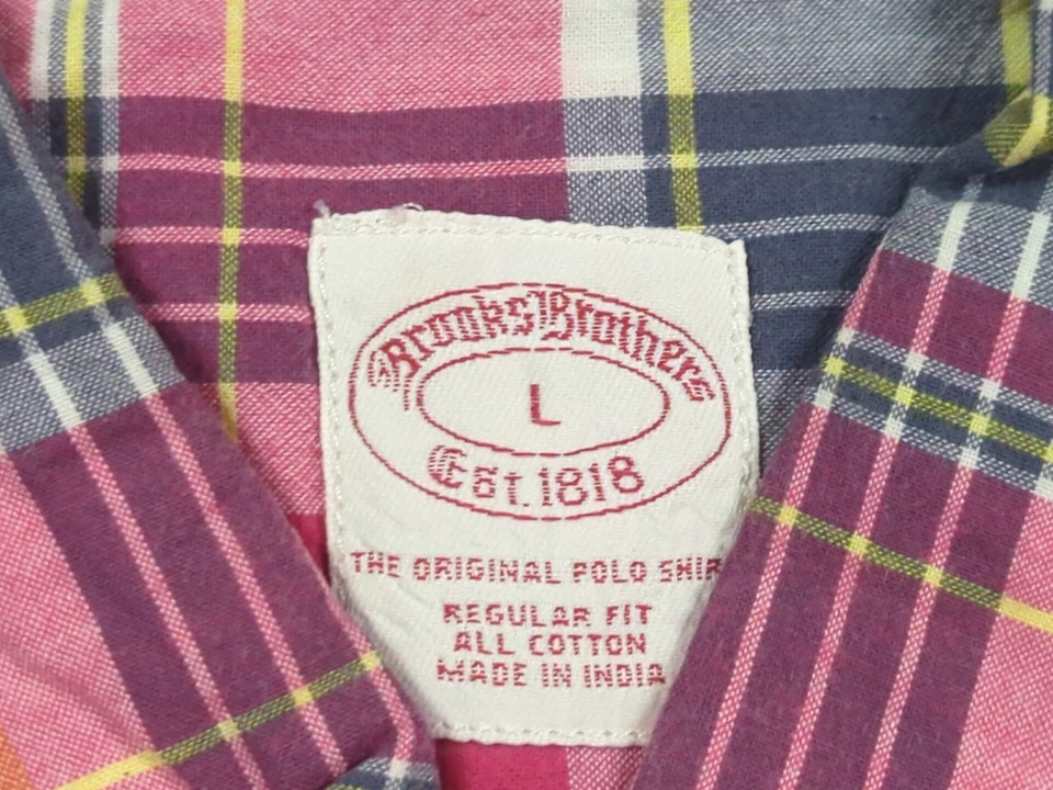 Camisa Brooks Brothers Para Hombre Grande Rosa Cuadros Botón Manga Corta Algodón  Foto 3 de 4