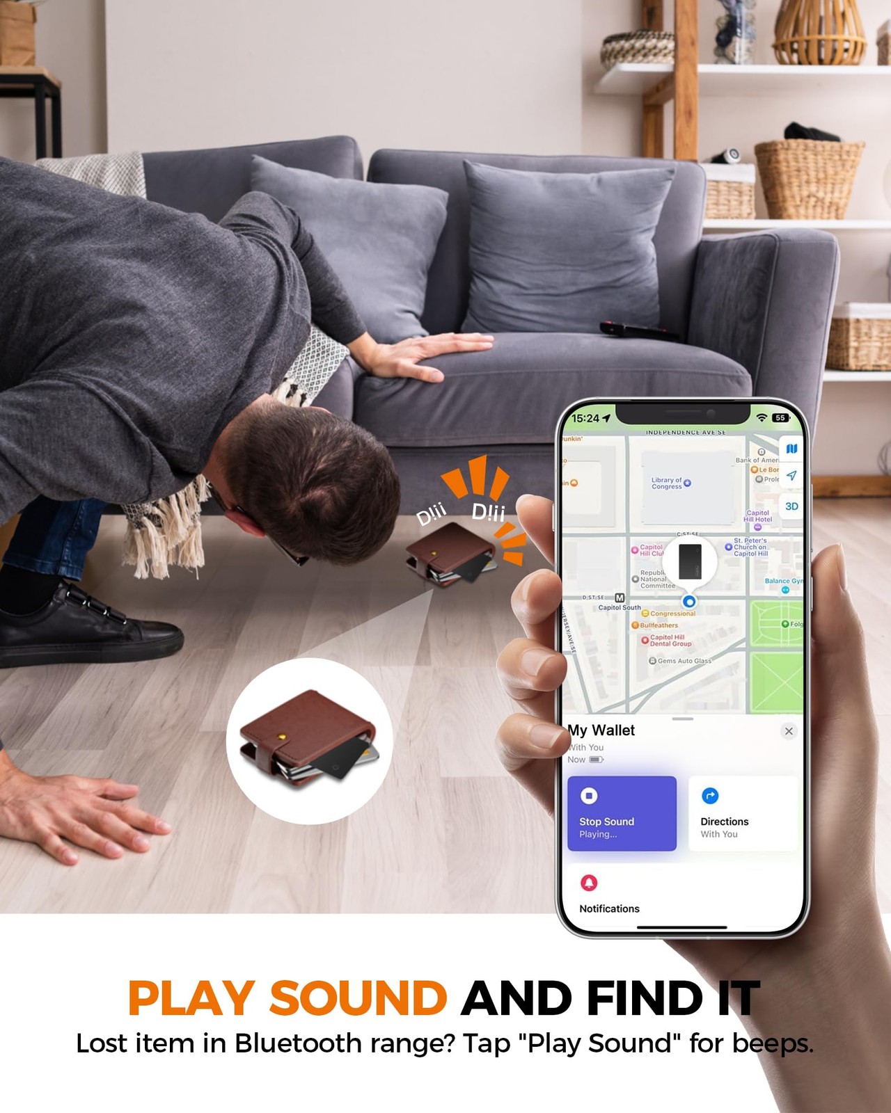 Traqueur de portefeuille rechargeable compatible Find My avec alerte sonore - 3