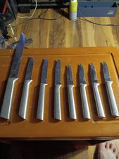 🔪 Vintage Aluminum Handle Kitchen Knife Set – 8-Piece Mixed Sizes – USA 