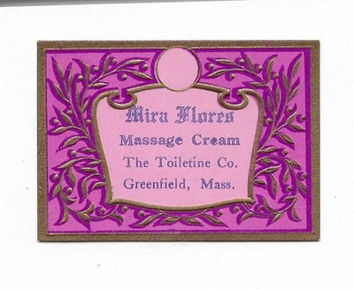 c1900s Mira Flores Massage Cream - Toiletine Co Greenfield MA