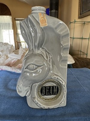 Jim Beam Horse Head Ceramic Advertising Bottle Decanter Gray Black Silver