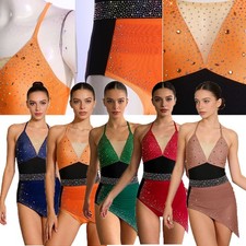 Womens Bodysuit Lyrical Leotard Mesh Jumpsuit Overlay Dancwear Figure Skating