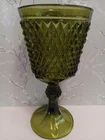 Vintage Indiana Glass Diamond Point Olive Green Footed Candy Dish Vase 11" Tall