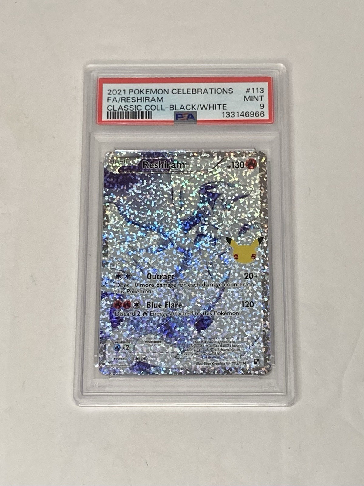 2021 Pokemon Celebrations Reshiram Full Art Black & White #113 Mint PSA 9 Card