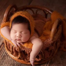 Newborn Photography Props Round Rattan Basket Baby Pose Photo Decor