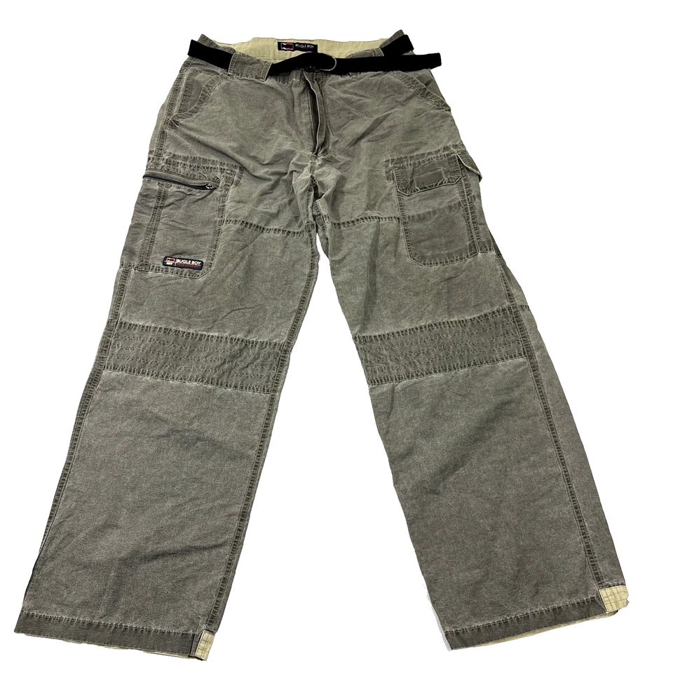 Bugle Boy Cargo Pants Men’s 36x32 Granite Baggy Skater Belted Vintage 90s Y2KVtg - Image 2 of 4