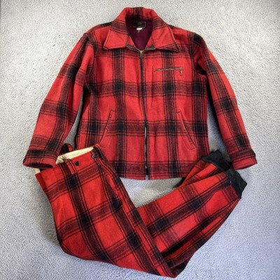 Vintage Johnson Woolen Mills Jacket Coat 42 Pants 34 Red Black