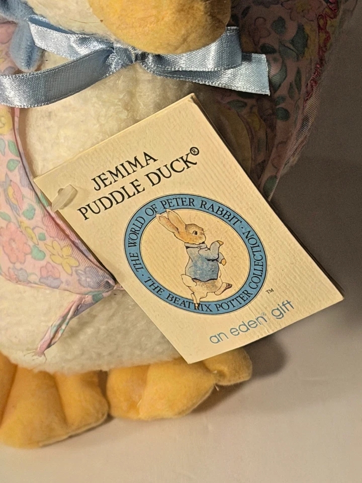 EDEN JEMIMA PUDDLE DUCK PLUSH STUFFED TOY BEATRIX POTTER 复古全新带标签 NOS — 第 2/4 张图片