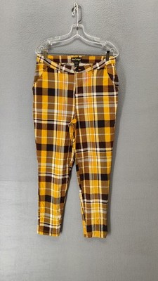 Like An Angel Women Pant 1X Plaid Mustard Yellow Brown Black Casual Classic