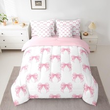 Pink Bowknot 7 Pieces Bedding Set Dreamy Princess Comforter Set with Sheets f...