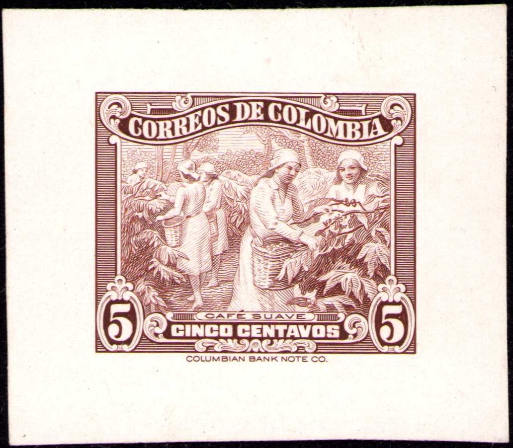 COLOMBIA - COFFEE PICKING - 5c DIE PROOF - 1944 - Sc 499p RRR