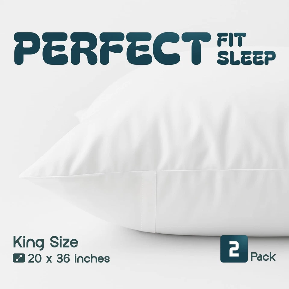 Pack de 2 fundas de almohada clásicas blancas King con cremallera - 20 X 36 ultra suaves, acogedoras Foto 2 de 4